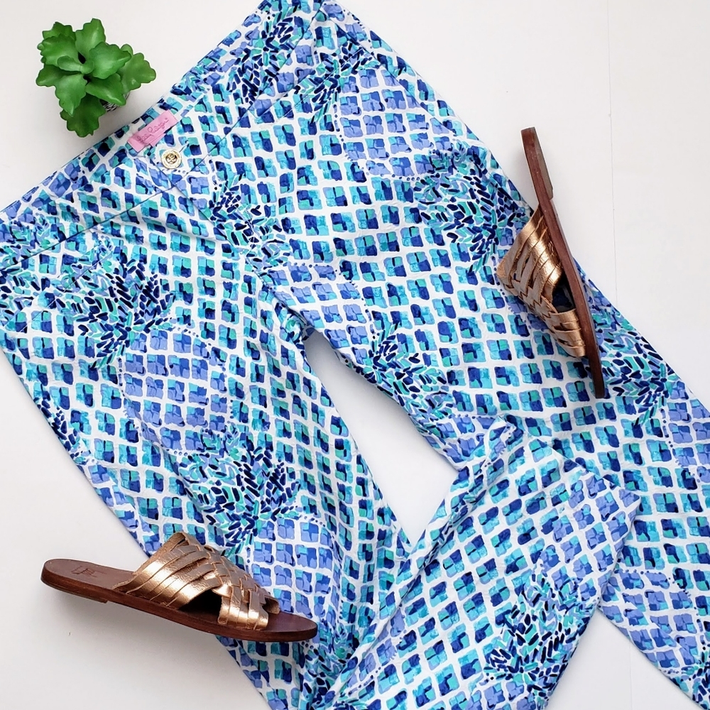 Lilly Pulitzer Kelly Skinny Ankle Pant Blue Pineapple Print Size 6